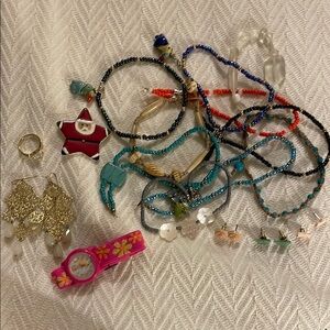 17pc jewelry lot anklet timex pin stud earrings etc